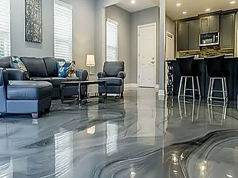 Metallic epoxy floor in a Boise-area living space